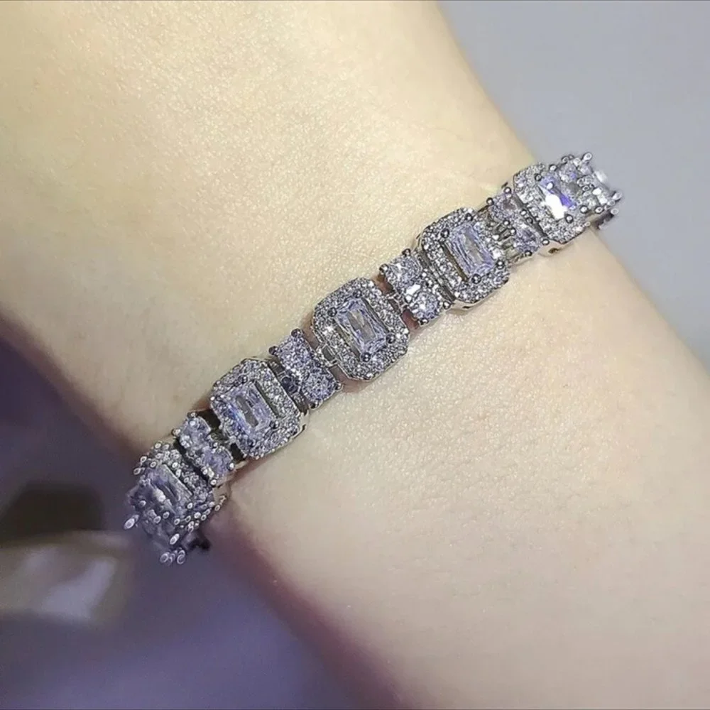 NEW “7” LUXURY S925 STERLING SILVER DIAMOND BRACELET - Picture 3 of 4